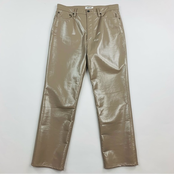 AGOLDE Recycled Leather 90’s Pinch Waist Pant in Quail Patent Sz 31 - Picture 4 of 15